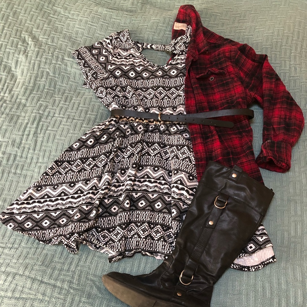 🖤 black and white Aztec print skater dress 2X 🖤